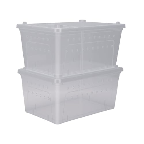 Tnfeeon Lizard Cage, Terrariums Reptile Feeding Box Portable Plastic Container for Bearded Dragons Lizards Spiders Frogs Scorpions Geckos Lizard Cage, 2PCS 8.46x12.4x5.91in PP (L)