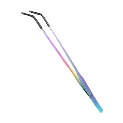 Reptile Feeding Tongs Stainless Steel Silicone Tip Aquarium Tweezers Terrarium Clamp Feeder Tool Water Grass Clip Suitable for Fish Tank Small, Curved - color: Curved