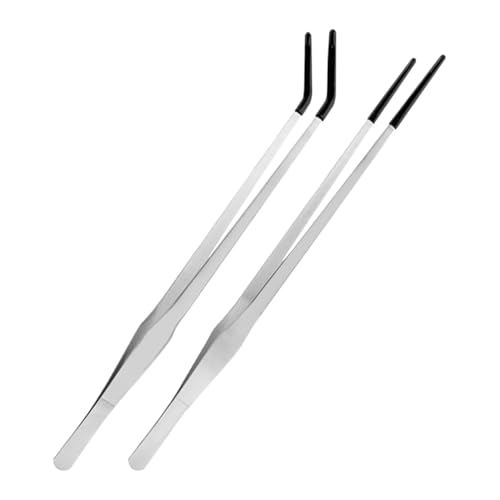 GSHLLO 2 Pcs Stainless Steel Feeding Tongs Long Reptile Feeder Tongs Straight and Curved Tweezers Insect Feeder Tweezers Soft Tip Feeding Tweezers with PVC Tip for Aquatic Plants 38cm