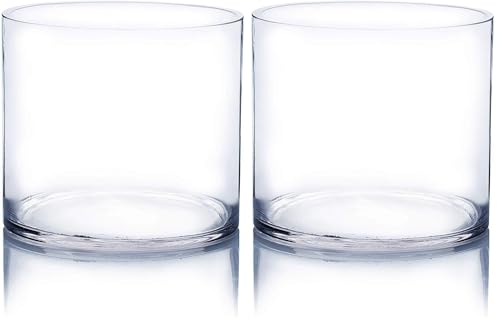 WGV Cylinder Vase, Width 6", Height 6", Clear Glass Container Terrarium Candle Holder for Wedding Centerpiece, Party Event, Home Office Decor, 1 Piece (Pack of 2) - size: 6 Inch (Pack of 2)