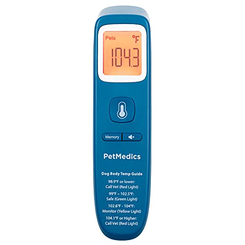 PetMedics by iHome Dog Thermometer for Pets Ear or Belly No Contact Scan - Large Number Digital Lit Display - Batteries Included - Canine and Pet Fever Detection