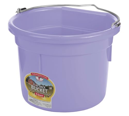 Little Giant® Flat Back Plastic Animal Feed Bucket | Animal Water and Feed Bucket with Metal Handle | 8 Quarts | Lavender - color: Lavender