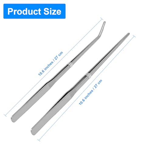 2 Pcs Reptile Feeding Tongs, 10.6IN Straight & Curved Long Tweezers | Extra Long Tweezers, Premium Stainless Steel Feeding Tools for Bearded Dragon, Lizards, Snakes, Aquarium & Terrarium
