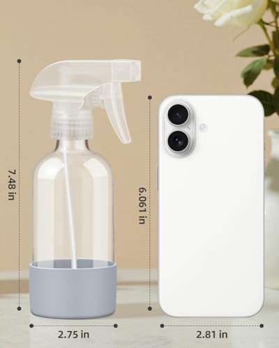 Worldgsb 2 Pack Glass Spray Bottles 8 oz, Empty Refillable Containers with Silicone Sleeve Protection, Glass Spray Bottles for Cleaning Solutions, Hair and Plants with Adjustable Nozzles Blue&Grey - color: Blue&Grey, size: 2 Pack