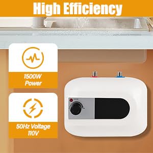 Mini-Tank Electric Water Heater, 110V 1500W 6L/1.6 Gallons Kitchen Instant Hot Water Heater,IPx4 Waterproof Level for Trailer Bathroom Kitchen Under Sink Counter Cupboard