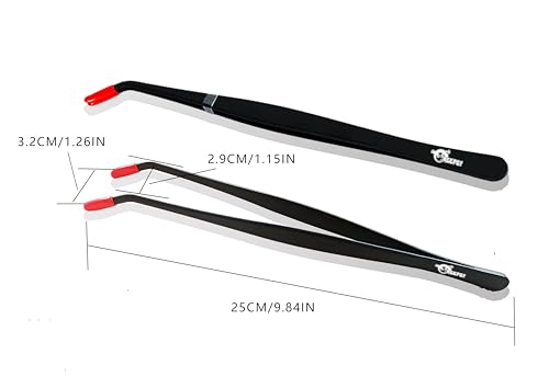 Feeding Tweezers Stainless Steel feeder with black baked paint finish and Rubber tips Curved long handle Retile shedding aid tool 2pcs