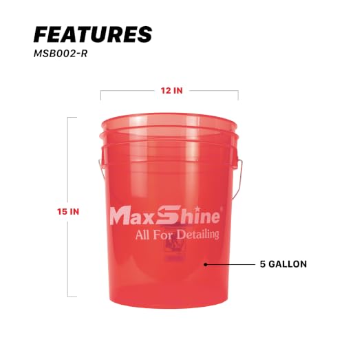 Maxshine 5 Gallon Universal Detailing Bucket – Car Wash Bucket for Scratch-Free Washing – Garage Storage & Auto Detailing Tool Holder – Holds Soap, Foam Cannon, Brushes, Microfiber Towels (Red) - color: 5g Bucket (Red)