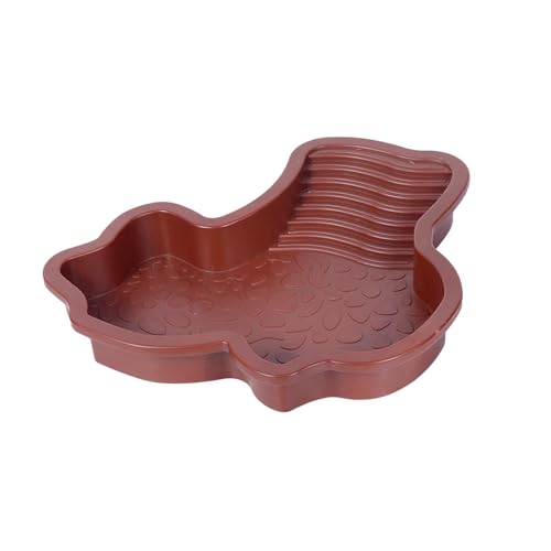 Reptile Bathing Pool with Ramp, Turtle Water Dish and Feeding Basin for Aquarium Habitat Decor, Brown