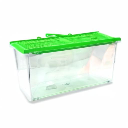 Needzo Mini Neon Plastic Reptile Carrier, Small Terrariums for Hermit Crabs, Lizards, and More with Palm Tree Accessory, Crab Hunting Supplies, Color May Vary, 7 Inches