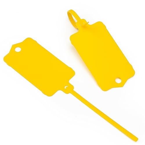 100pcs Blank Plastic Tags for Labeling Reusable Hanging Tags Ties Key Tag Storage Labels Waterproof Plastic Mark Label Writable Hang Sign with One Marker Pen (Yellow) - color: Yellow, size: 100 PCS