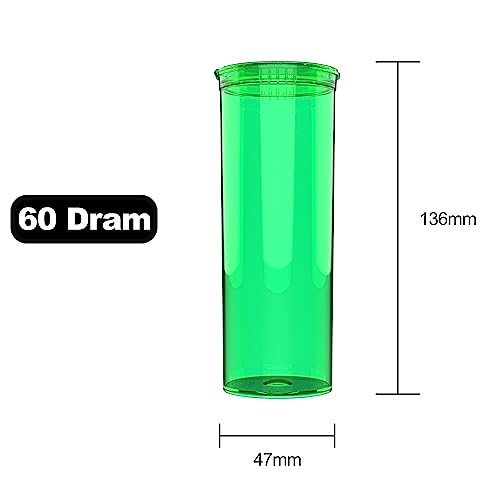 60 Dram CR Plastic Packaging Pop Top Containers - Child Resistant Travel Holder Vial Bottles - 75 qty (Translucent Green) - color: Translucent Green