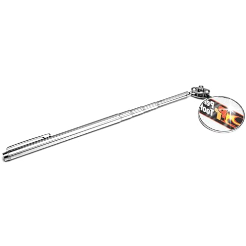 Performance Tool W9103 1-1/8 in. Round Telescoping Inspection Mirror | Automotive mechanics inspection tool. Extends from 6.5 to 18.5 inches. Double ball joint swivel. Pocket clip - size: 1.1"L x 5.1"W