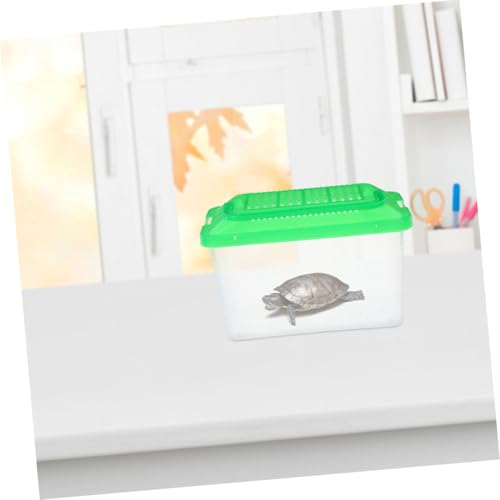 Healifty 2pcs Portable Small Pet Terrarium and Fish Tank with Lid, Plastic Tortoise Tank Breeding Case, Medium Size Handheld Reptile Feeding Container for Turtle Travel and Small Pets