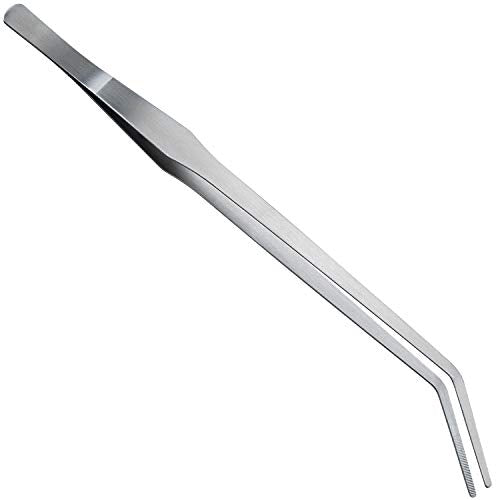 OIIKI 15 inch Curved Aquarium Tweezers, Polished Tongs Tweezers, Silver | Stainless Steel Long Tweezers with Precision Serrated Tips for Garden, Kitchen, Indoor & Outdoor - size: 15 inch Curved (1 PCS)