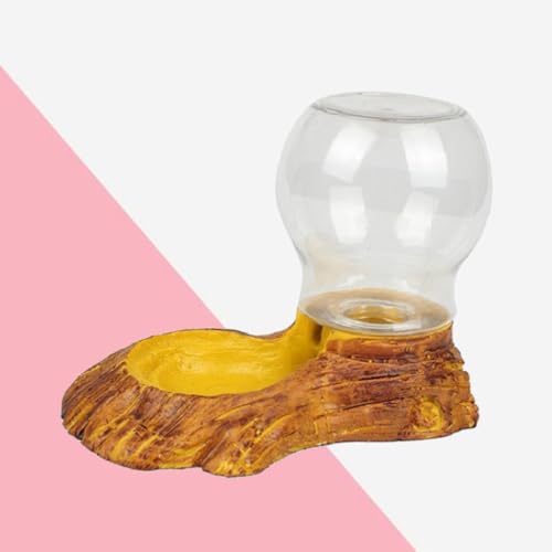 HEMOTON Automatic Reptile Water Feeder with Smooth Surface Resin Bowl, Wood Texture Design, Tasteless Material, for Lizards and Tortoises in Terrarium Water Drinking Fountain