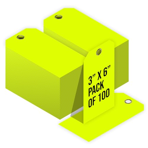 Tags 4 Less 15 Mil Waterproof Plastic Tags, Pack of 100 – 3” x 6” Heavy Duty Plastic Tags for Labeling, Outdoor Tagging, Equipment Labeling, Luggage, Valves & More (Fluorescent Yellow) - color: Fluorescent Yellow, size: 3" x 6"