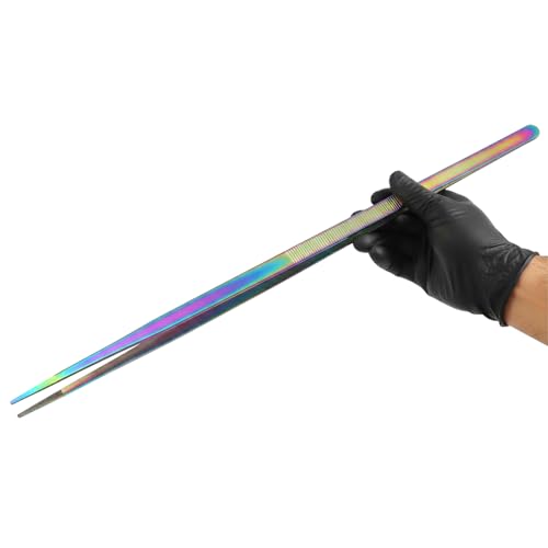 Heavy Duty Multi Rainbow Coated 24" Extra Long Aquarium Reptile Tweezers Tong Instruments Thumb Forceps Straight Tip Stainless Steel German Grade