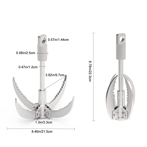 Ant Mag Grappling Hook with Claw Tips, Heavy Duty Stainless Steel Carabiner | Strong Grappling Hook for Camping, Hiking, Tree Climbing, Water Retrieval, Salvage Operations, Rugged Outdoor Rescue Gear - color: Silver, size: Big