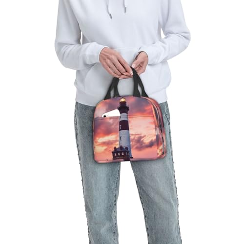 Insulated Lunch Bag Beauty Lighthouse Lunch Box for Women Men Reusable Leakproof Lunch Cooler Bag for Office Picnic - color: Beauty Lighthouse