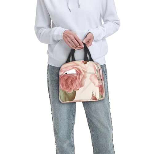 Insulated Lunch Bag Beauty Pink Roses Lunch Box for Women Men Reusable Leakproof Lunch Cooler Bag for Office Picnic - color: Beauty Pink Roses