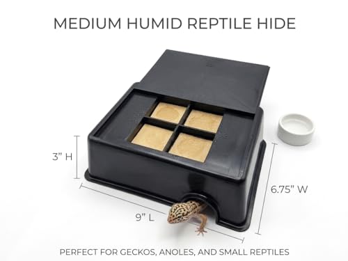 Medium Humid Hide for Bearded Dragon, Corn Snake, Ball Python, Crested Gecko, Snake, Lizard, Leopard Gecko, Turtle, Tortoise, Frog - 9"x6.75"x3" - Includes 4 Sponges - Durable and Easy to Clean