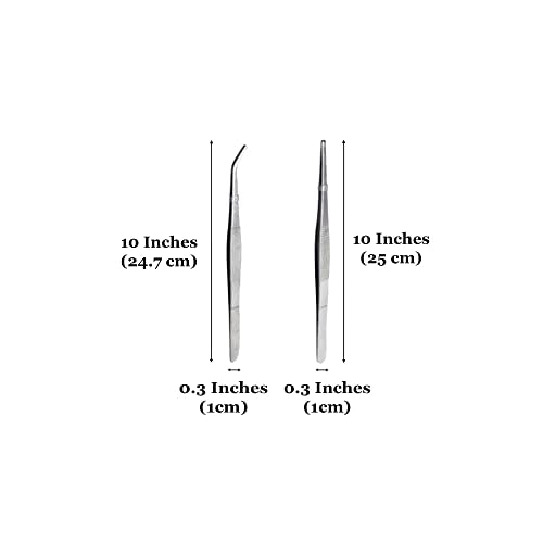 CoCoo Feeding Tongs for Reptiles, Stainless Steel Tweezers, 1 Straight Tip Nipper & 1 Curved Serrated Forcep, Feeds Mealworms, Crickets to Snakes, Geckos, Lizards, Tarantulas, 2pc