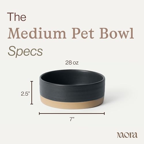 Mora Ceramic Pet Bowl Size Medium - Food/Water Dish for Large Puppies, Cats, Retrievers, Medium Sized Dogs, ect. 28oz or 4 Cups - Basic Bowls for Your Dog or Cat, Mix and Match for a Set - Liquorice - color: Liquorice, size: Medium