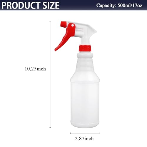 2 Pack 17oz/500ml Plastic Heavy Duty Spray Bottles with Adjustable Nozzle, Empty Industrial Bottles for Cleaning Solutions, Hair Spray and Watering Plants