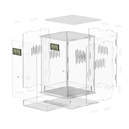 Reptile Terrariums, with Temperature Hygrometer, 7.1"x7.1"x11.8" Acrylic Reptiles Breeding Box Terrarium Cage Tank for Small Reptile Insect Home Office (Arboreal Large) - size: Arboreal--L (Tray)
