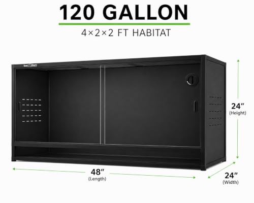 120 Gallon 4x2x2 PVC Reptile Enclosure, 48 x 24 x 24 Inch Habitat for Bearded Dragons, Ball Pythons and Snakes with Tempered Glass Doors and Lock