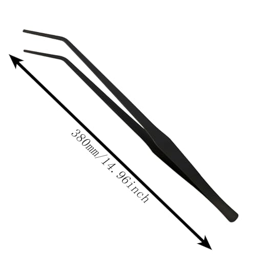 15 Inch Black Curved Aquarium Tweezers Stainless Steel With Rust Proof Carbonized Coating Reptile Feeding Tongs For Aquatic Plants Lizards Spiders Snakes Geckos