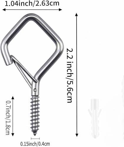 Heavy Duty Screw in Hooks with Safety Buckle, 2.16IN 304 Stainless Steel Ceiling Hooks for Hanging Plants, Outdoor String Lights, Bird Feeders, Cups & Holiday Decor, 12PCS Eye Hooks Screw - color: 2.16IN 304 stainless steel, size: 12PCS