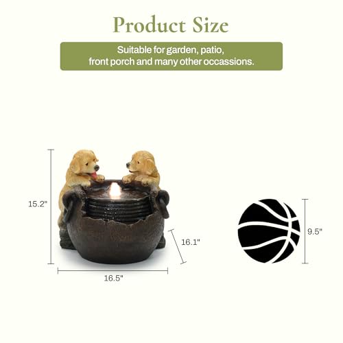 LuxenHome 16 Inch Puppies Resin Outdoor Water Fountain with LED Lights | Water Fountain Outdoor, Garden Fountains for Patio, Indoor Outdoor Use Garden Decor, Farmhouse Waterfall - color: Brown D