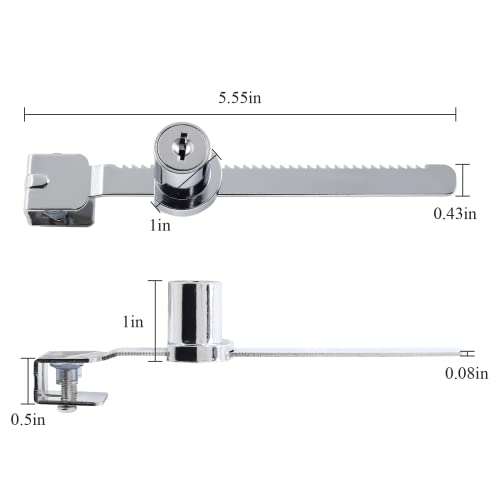 BokWin Sliding Glass Door Ratchet Lock, 2Pcs, Chrome Finish | Drawer Display Case Showcase Lock, Security, Keyed Alike