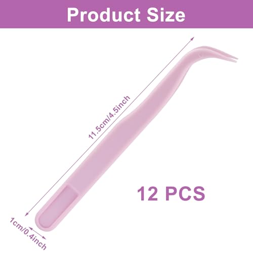 12Pcs Plastic Tweezers, 4.5 Inch Bent Craft, Pink | Bulk Bead Tweezer, DIY Jewelry Making, Baking Decoration, Crafts - color: Pink