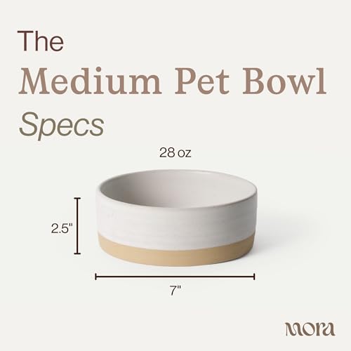 Mora Ceramic Pet Bowl Size Medium - Food/Water Dish for Large Puppies, Cats, Retrievers, Medium Sized Dogs, ect. 28oz or 4 Cups - Basic Bowls for Your Dog or Cat, Mix and Match for a Set - Oat - color: Oat, size: Medium