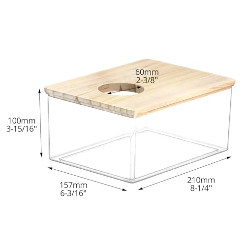 QWORK Hamster Sand Bath Box – Clear Acrylic Habitat Bath with Wooden Lid for Dwarf Hamsters, Digging & Grooming