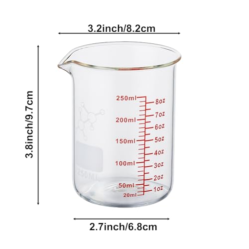 High Borosilicate Glass Measuring Cup-V-Shaped Spout,250ml(8OZ) Glass Measuring Beaker for Kitchen or Restaurant, Easy to Read - size: 250ml (8oz)
