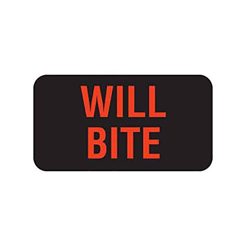 Tabbies V-AN244 Will Bite Veterinary Labels, 560 Count, Black/Fluorescent Red, 1-5/8 x 7/8 Inch, Self-Adhesive Vet Care Instruction Stickers for Animal Charts - size: 1-5/8" x 7/8", 560 Count (Pack of 1), style: WILL BITE