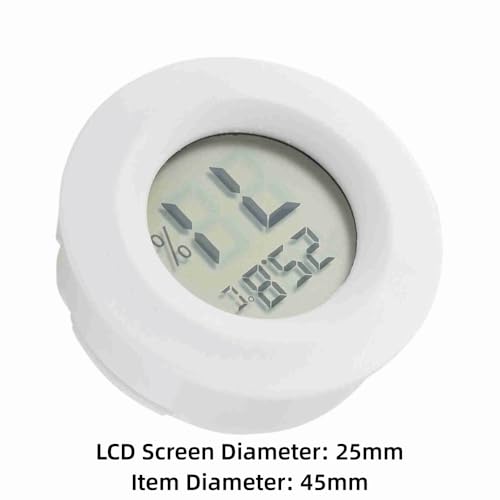 Mini Round Digital LCD Thermometer Hygrometer Portable DesignTemperature Humidity Monitor for Reptile Terrarium(White) - color: White