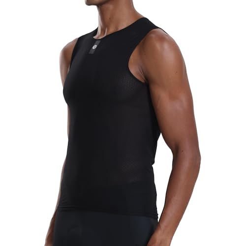 YKYWBIKE Men's Cycling Base Layer Sleeveless Cycling Jersey Men Quick Dry Bicycle Undershirt Mesh Bike Base Layer Vests - color: Black, size: X-Large