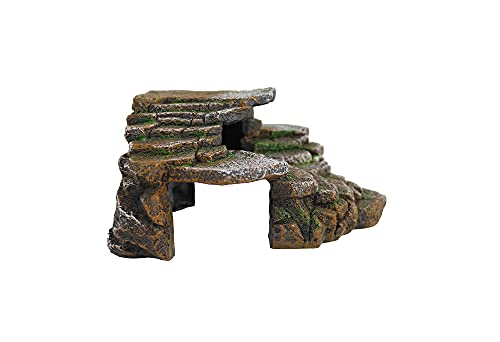PENN-PLAX Reptology Shale Scape Step Ledge & Cave Hideout – Basking Area - Decorative Resin for Aquariums & Terrariums – Great for Reptiles, Amphibians, and Fish – Medium - size: Medium