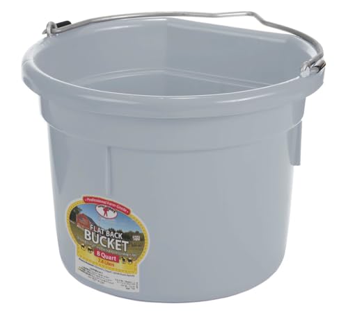 Little Giant® Flat Back Plastic Animal Feed Bucket | Animal Water and Feed Bucket with Metal Handle | 8 Quarts | Cool Gray - color: Cool Gray