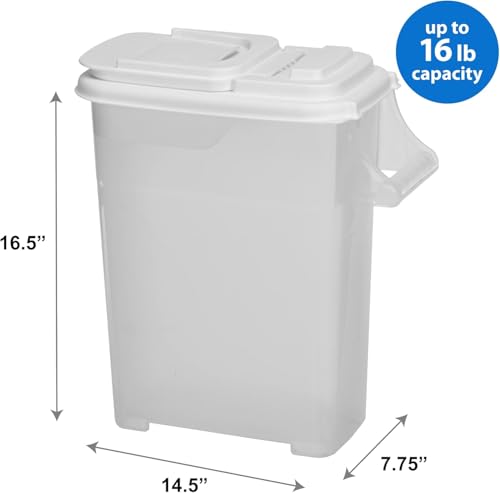 Buddeez Pet Food Storage Container, 16 lb, with Pour Spout for Bird Seed | Durable dry-food storage, For dog food, cat food or bird seed, Easy-pour lid or spout, pellet storage bin - color: White Lid, size: 1 Pack (16 Quart)