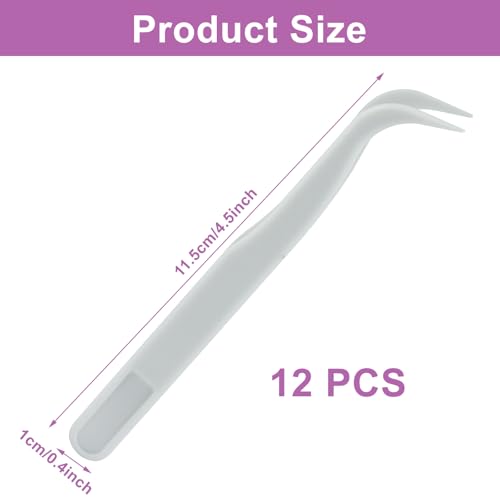 12Pcs Plastic Tweezers, White, 4.5 Inch Bent Craft Tweezers | Bulk Bead Tweezer, DIY Jewelry Making, Baking Decoration, Crafts - color: White