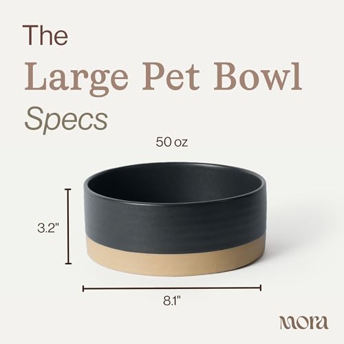 Mora Ceramic Pet Bowl Size Large - Food/Water Dish for Large Dogs, Cats, Great Dane, Mastiff, ect. 50oz or 8 Cups - Basic Bowls for Your Large Dog or Cat, Mix and Match for a Set - Liquorice - color: Liquorice, size: Large
