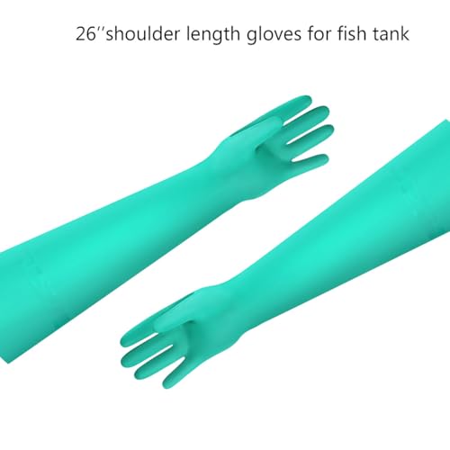 Aquarium Gloves for Fish Tank Maintenance,Shoulder Length Waterproof Long Rubber Hands Protector for Fish Aquarium Water Change Cleaner Dog Cat Bath and Kitchen,Large
