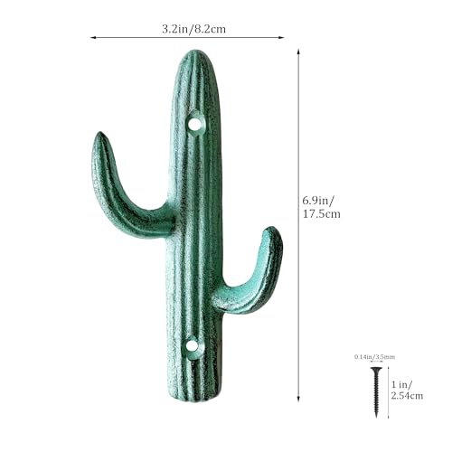 Rustic Cactus-Shaped Decorative Wall Hook Rack Hangers for Hanging Clothes, Coats, Towels, Keys, and Hats, 2-Pack Antique Cast Iron Mounted Wall Hooks - color: Blue Cactus