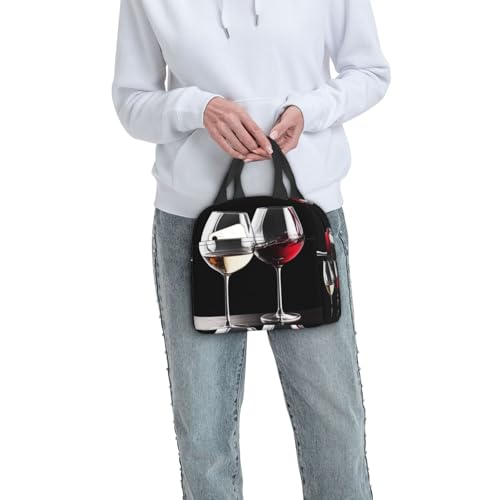 Insulated Lunch Bag Red Wine Glasses Lunch Box for Women Men Reusable Leakproof Lunch Cooler Bag for Office Picnic - color: Red Wine Glasses