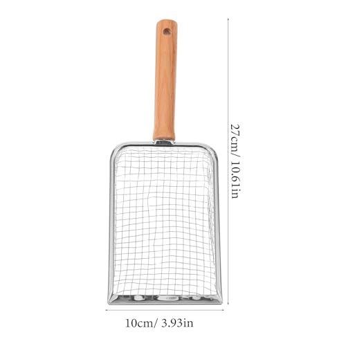 Mikikit Metal Cat Litter Scoop with Wood Handle, Mesh Sifter Shovel 5x5mm for Reptile and Small Pet Waste Cleaning, Sturdy Pet Litter Shovel for Cats and Hamsters